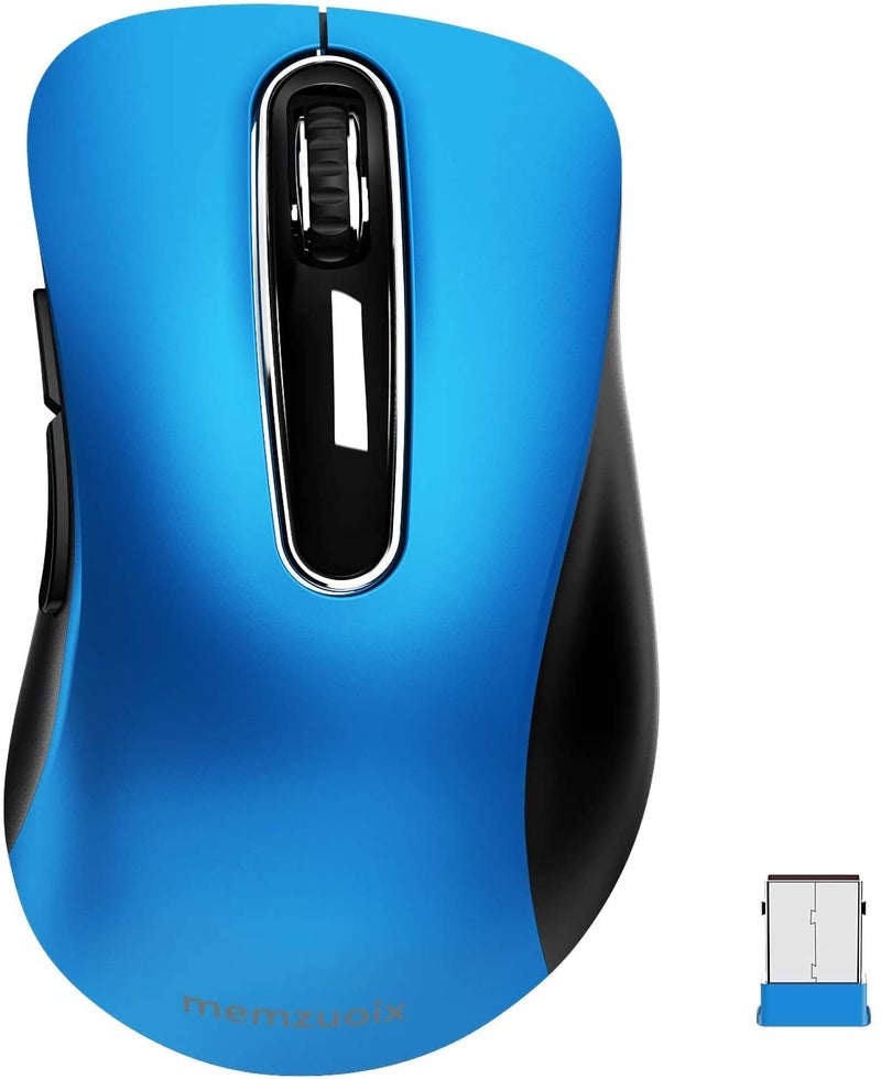 memzuoix 2.4G Portable Wireless Mouse, 1400 DPI Mobile Optical Cordless Mice with USB Receiver for Computer, Laptop, PC, Desktop, MacBook, 5 Buttons, Blue - Image 1